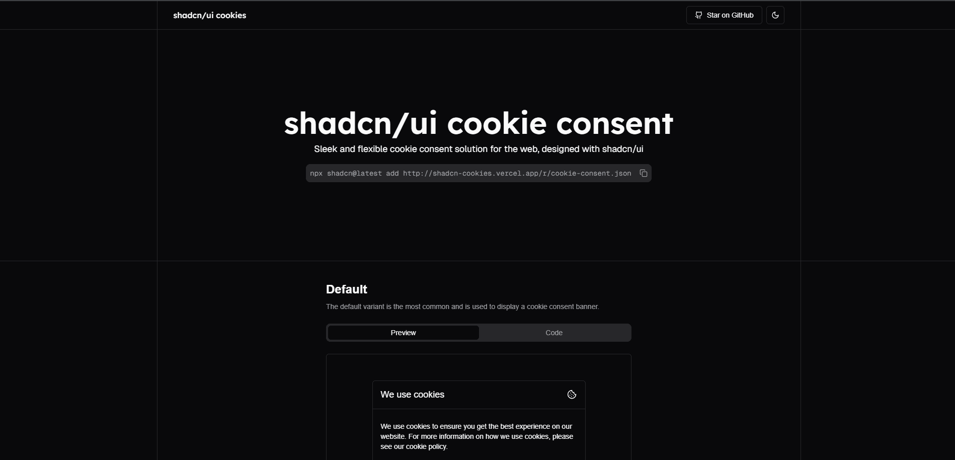 shadcn/ui cookies